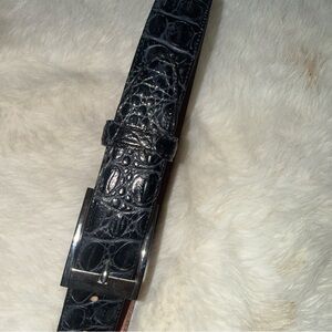 Black Croc-Embossed Leather Men's Belt